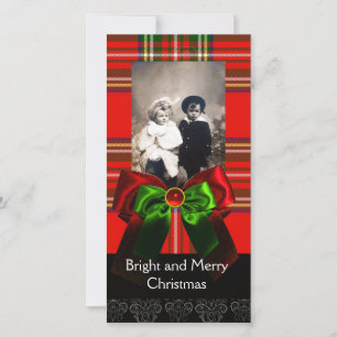 SCOTTISH TARTAN,RED GREEN BOWS XMAS PHOTO TEMPLATE