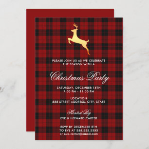 Scottish Tartan Reindeer Christmas Party Invitation