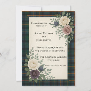 Scottish Tartan Roses Thistle Wedding Invitation