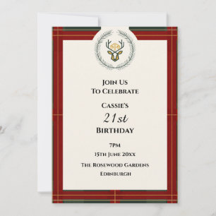 Scottish Tartan Stag Birthday Elegant Heritage Invitation