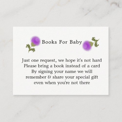 Scottish Tartan Thistle Baby Shower Books Request Enclosure Card
