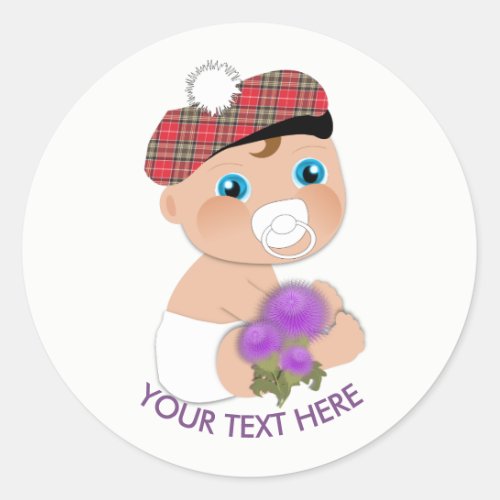 Scottish Tartan Thistle Baby Shower Personalized Classic Round Sticker