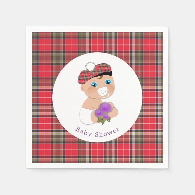 Scottish Tartan |Thistle Baby Shower Personalized Paper Napkins (Front)