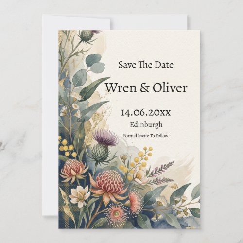 Scottish Tartan Thistle Floral Save the Date Card