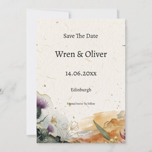 Scottish Tartan Thistle Floral Save the Date Card