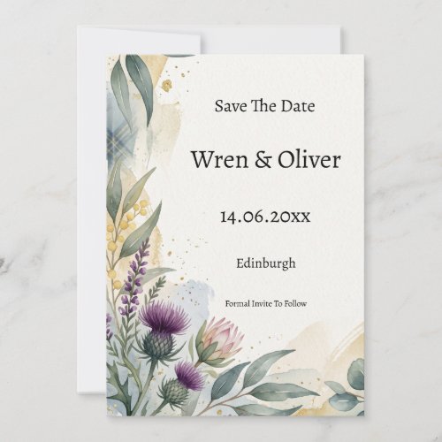 Scottish Tartan Thistle Floral Save the Date Card