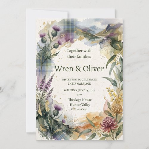 Scottish Tartan Thistle Floral Wedding Invitation