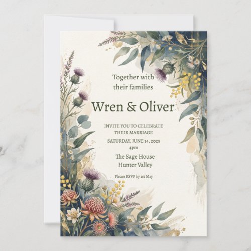 Scottish Tartan Thistle Floral Wedding Invitation