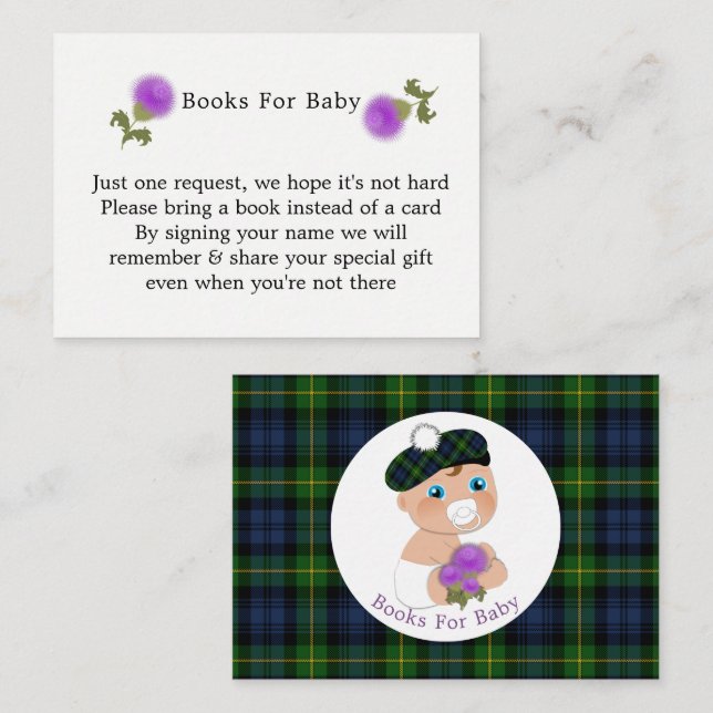 Scottish Tartan Thistle Flower Cute Baby Shower Enclosure Card (Front/Back)