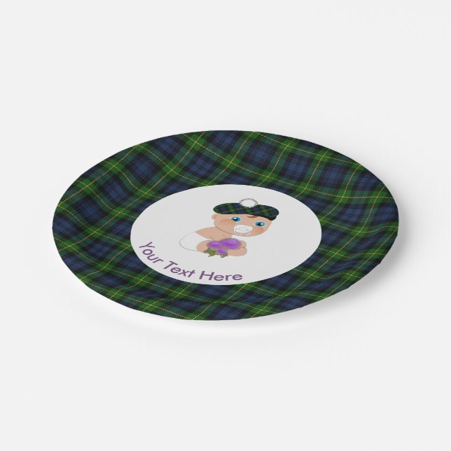 Scottish Tartan Thistle Flower Cute Baby Shower Paper Plates (Angled)