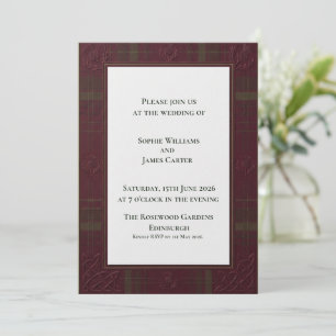 Scottish Tartan Thistle Frame Wedding Dark Red H Invitation