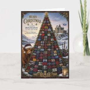 Scottish Tartan Tree Hogmanay Christmas Card