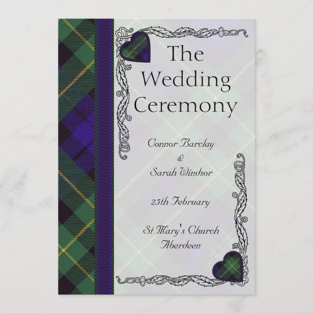 Scottish Tartan Wedding program - Barclay (Front)