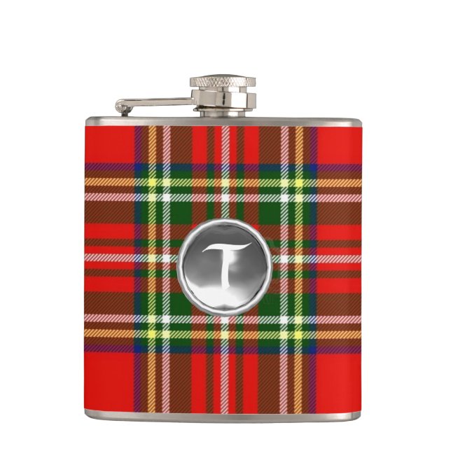 SCOTTISH TARTAN WHITE GEMSTONE MONOGRAM FLASK (Front)
