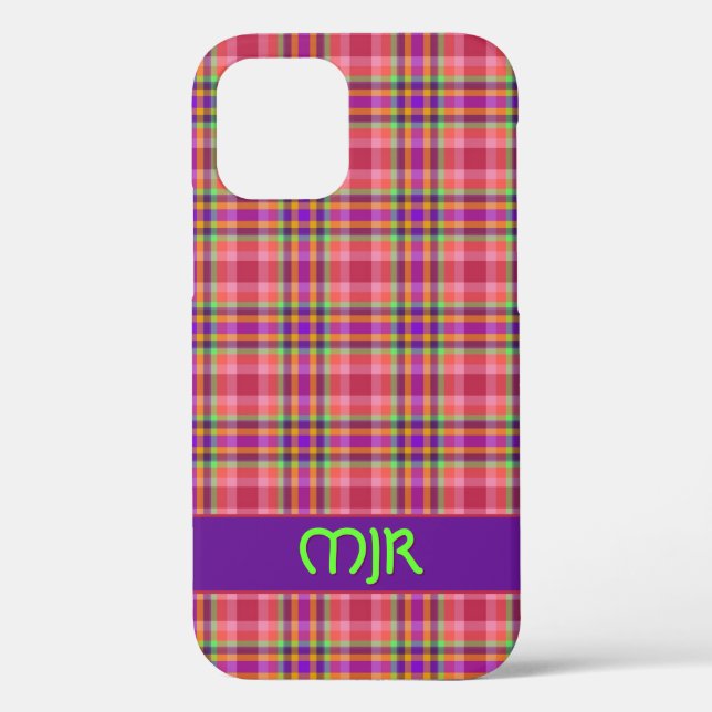Scottish tartan with green initials on purple band Case-Mate iPhone case (Back)