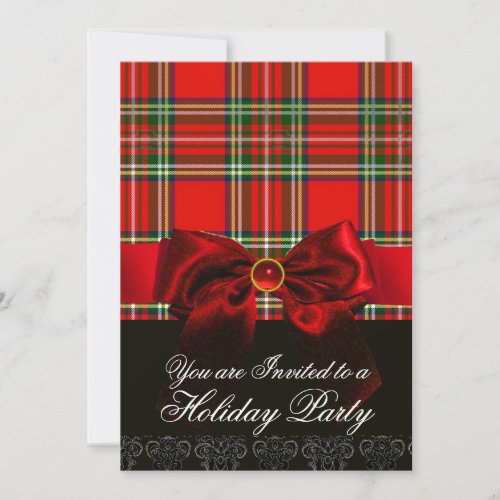 SCOTTISH TARTAN WITH RED RUBY BOW CHRISTMAS PARTY INVITATION