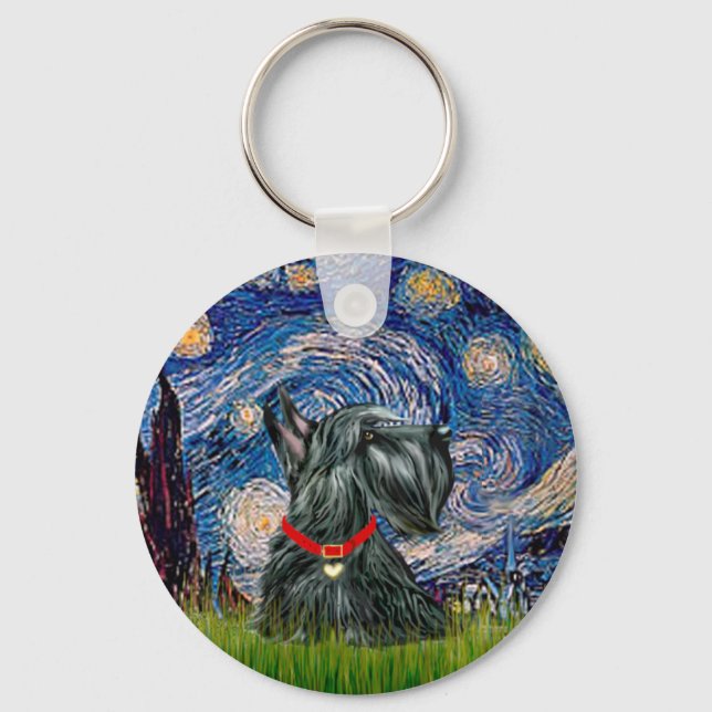 Scottish Terrier 12c -Starry Night Keychain (Front)
