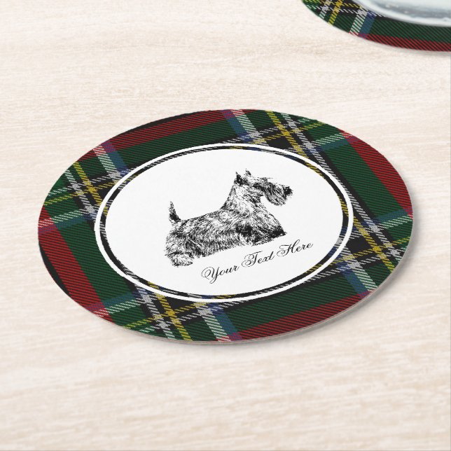 Scottish Terrier and Blackwatch Personalize Round Paper Coaster (Angled)