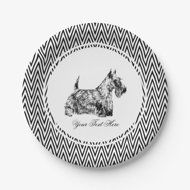 Scottish Terrier and Chevron Personalize Paper Plates (Front)