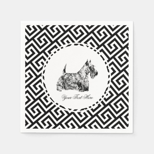 Scottish Terrier and Greek Key Personalize Napkins (Front)