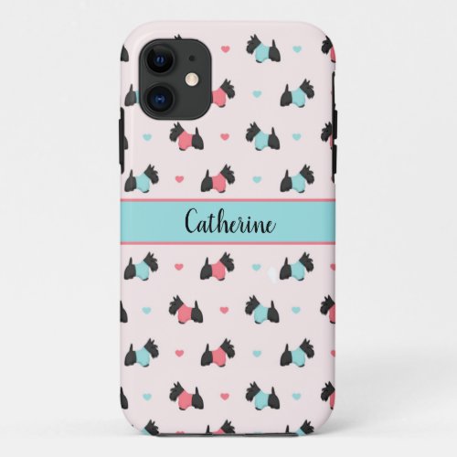 Scottish Terrier and Hearts iPhone 11 Case