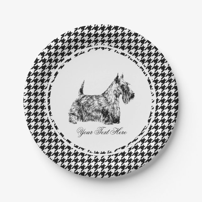 Scottish Terrier and Houndstooth Personalize Paper Plates (Front)