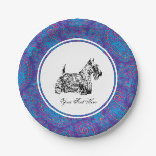 Scottish Terrier and Paisley Personalize Paper Plates