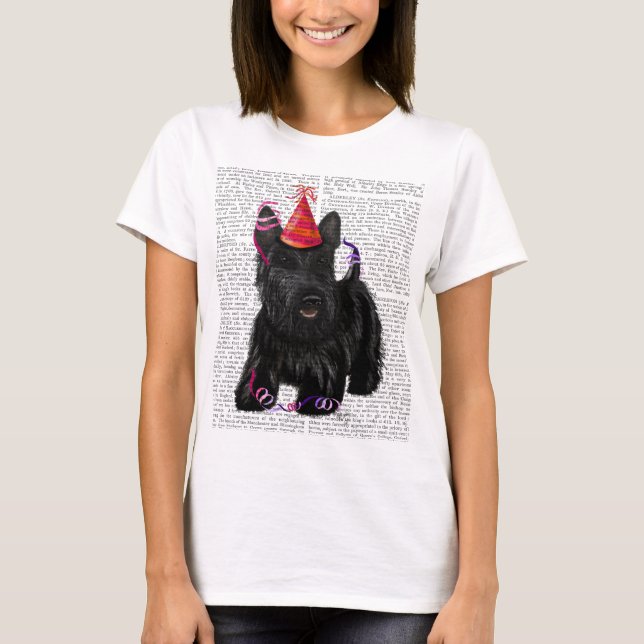 Scottish Terrier and Party Hat T-Shirt (Front)