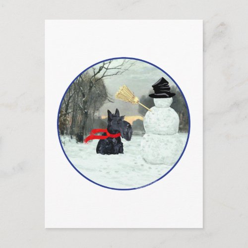 Scottish Terrier and Snowman Postcard