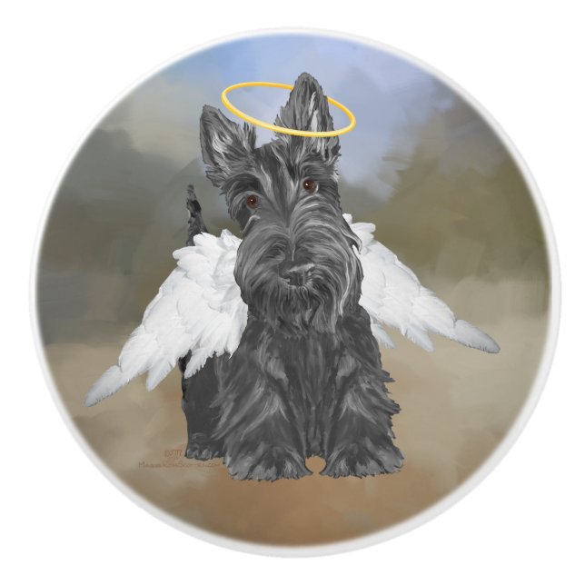 Scottish Terrier Angel Ceramic Knob (Front)