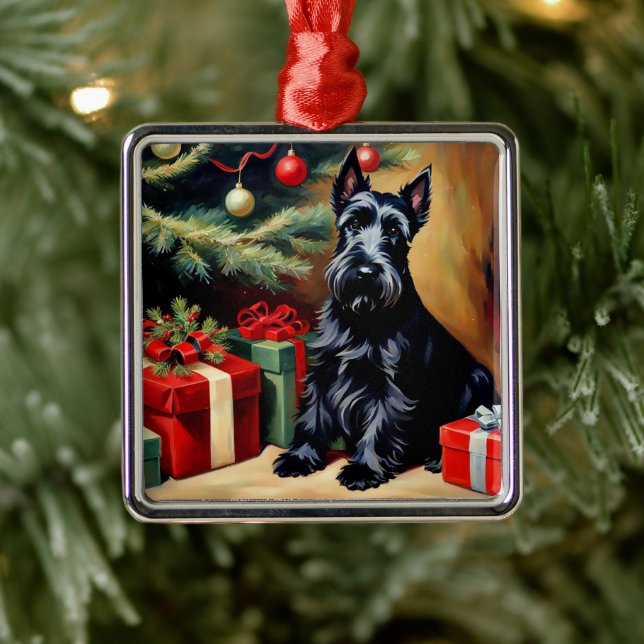 Scottish Terrier at Christmas Metal Ornament (Tree)