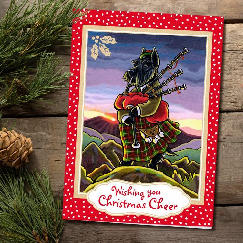 Scottish Terrier Bagpipes Custom Christmas Card
