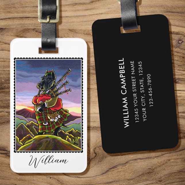 Scottish Terrier Bagpipes Kilt Dog Custom Luggage Tag (Creator Uploaded)