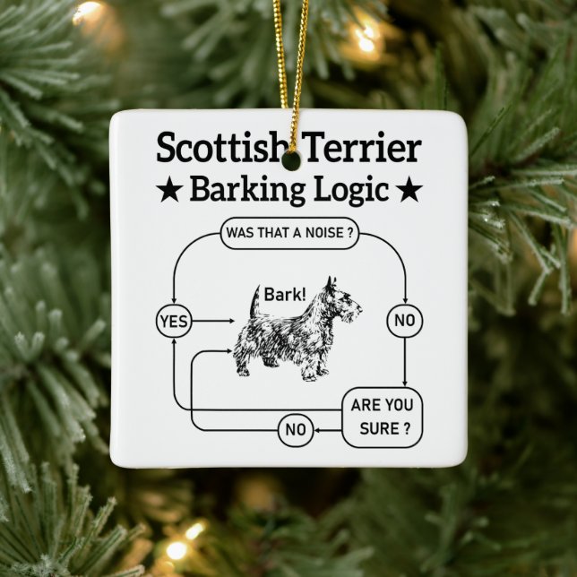Scottish Terrier Barking Logic Funny Dog Sarcastic Ceramic Ornament (Tree)