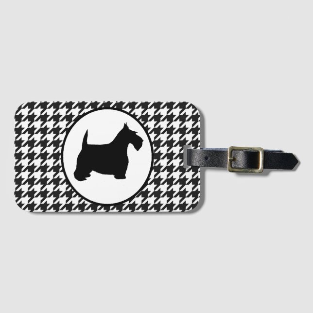 Scottish Terrier Black and White Houndstooth Luggage Tag (Front Horizontal)