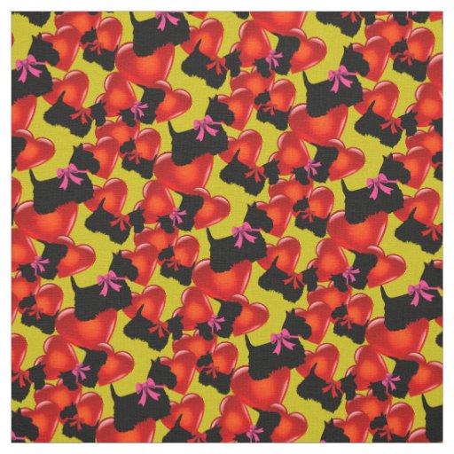 Scottish Terrier black, hearts, red/pink bow Fabric