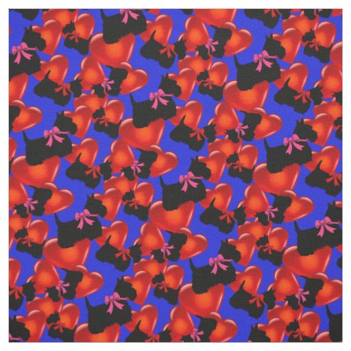 Scottish Terrier black, hearts, red/pink bow Fabric