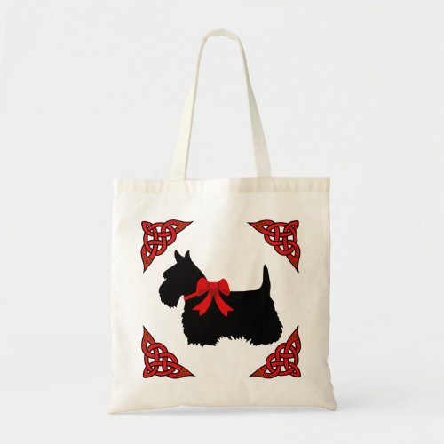 Scottish Terrier black red cletic braid bow Tote Bag