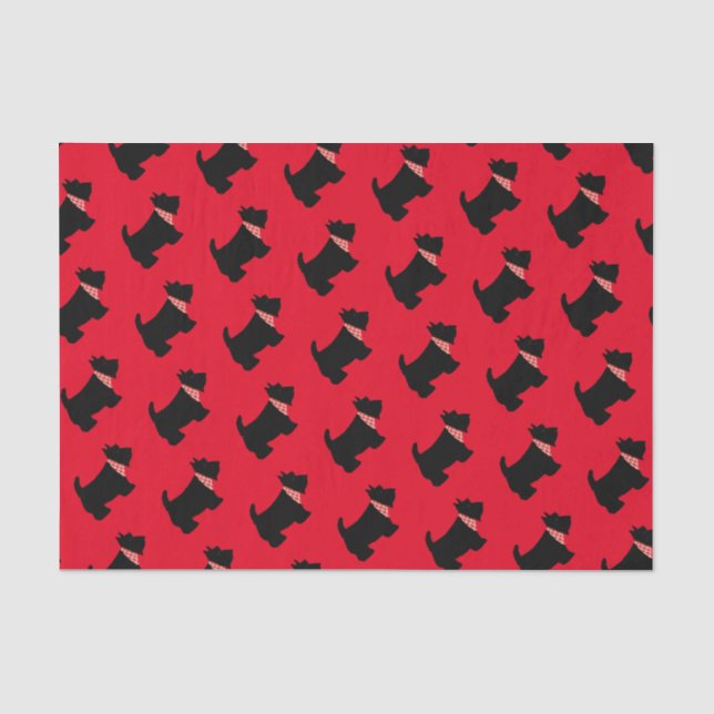 Scottish Terrier Black Scottie Dog Plaid Scarf Red Tissue Paper (Front)