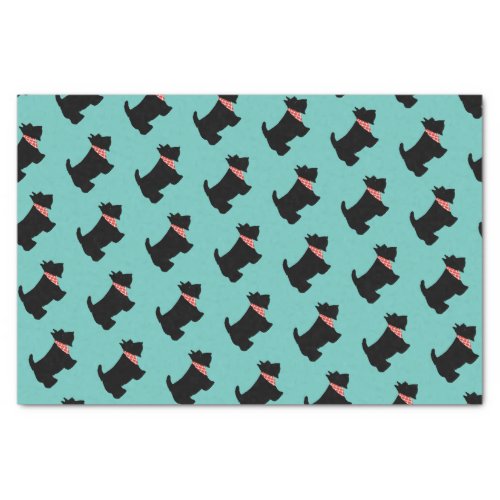 Scottish Terrier Black Scottie Dog Red Scarf Teal Tissue Paper