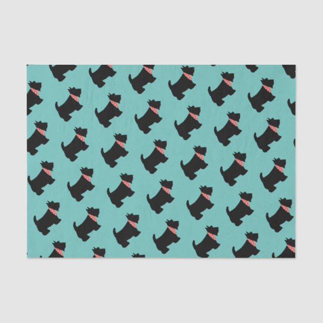 Scottish Terrier Black Scottie Dog Red Scarf Teal Tissue Paper (Front)