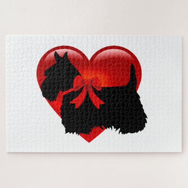 Scottish Terrier black sihouette heart/1014 piece Jigsaw Puzzle (Horizontal)