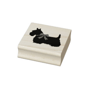 Scottish Terrier, black silhouette/bow terrier dog Rubber Stamp