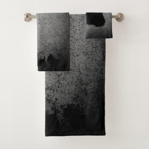 Scottish Terrier, black silhouette, granite silver Bath Towel Set