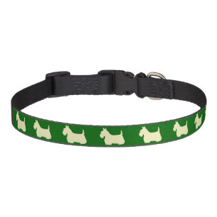 Scottish Terrier, black silhouette, island green Pet Collar