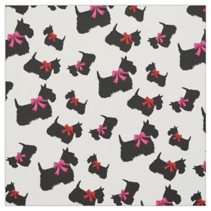 Scottish Terrier black silhouette, red/pink bow Fabric