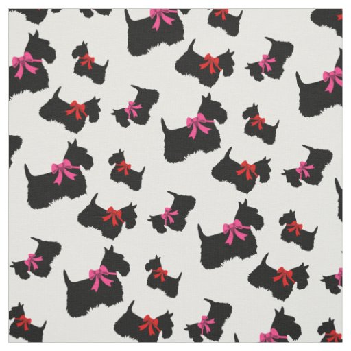 Scottish Terrier black silhouette, red/pink bow Fabric