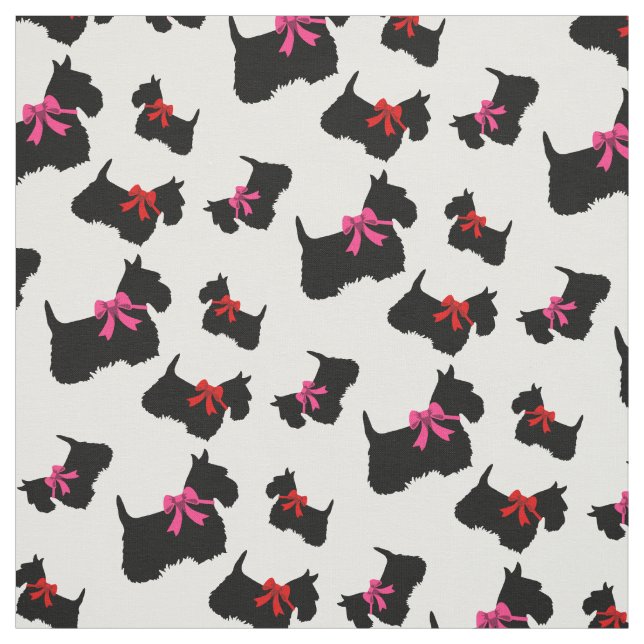 Scottish Terrier black silhouette, red/pink bow Fabric (Swatch)