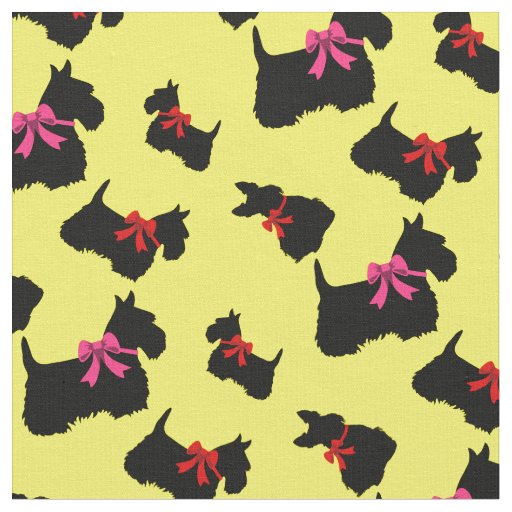Scottish Terrier black silhouette, red/pink bow Fabric