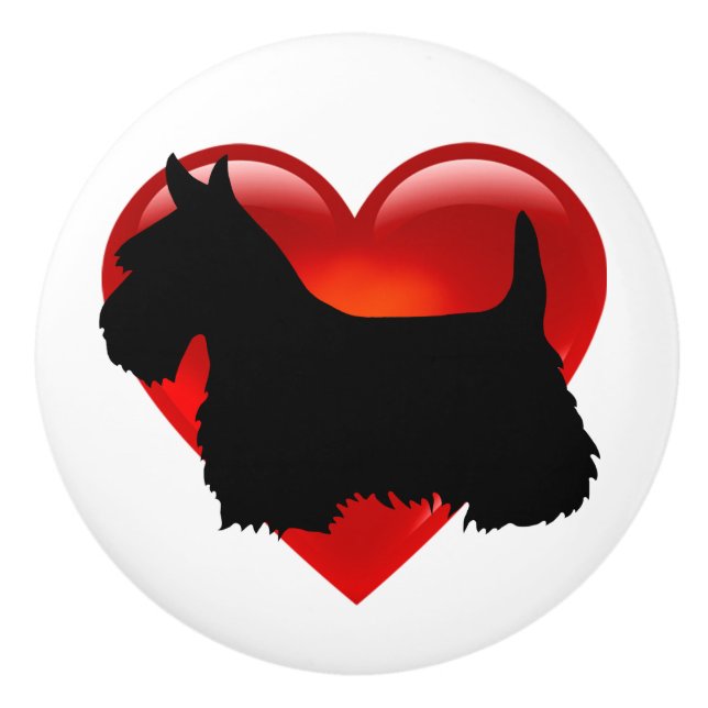 Scottish Terrier black silhouette with red bow Ceramic Knob (Front)